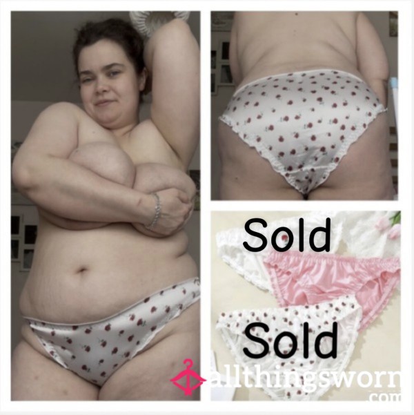 Satin Panties With Ruffle Trim.. Flor*l, White Or Pink