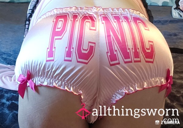 Satin Pink Pantie With Pic Nice On The Back Can Be Worn Upto 48hr No Wipe If Preferred