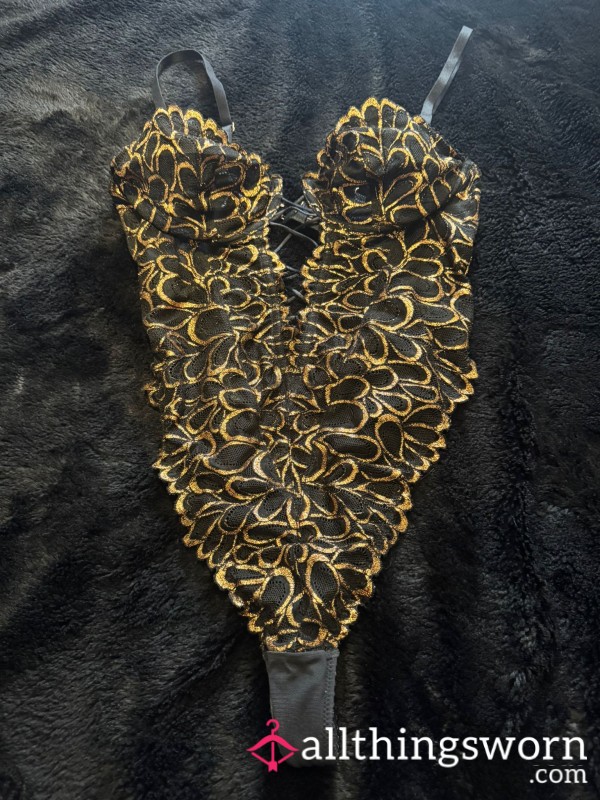 Savage X Fenty Bodysuit | Black & Gold Designer Lingerie