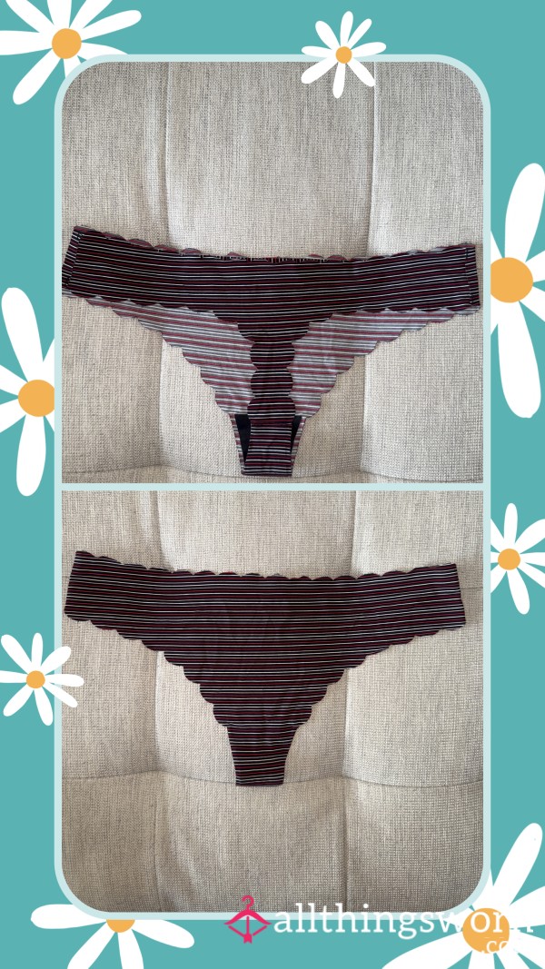 Seamless No-Show Red/Black/White Stripe Thong