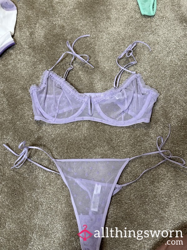 Seathrough Lilac Bra And Thong  Set
