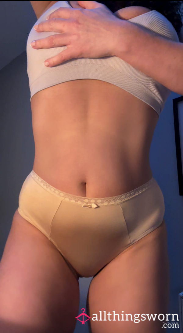 Second-Skin Luxury Panties : Creamy Beige Satin & Lace. Smooth Satin Panties In A Creamy Beige Tone, Finished With Delicate Lace Embroidery And A Full-back Cut.