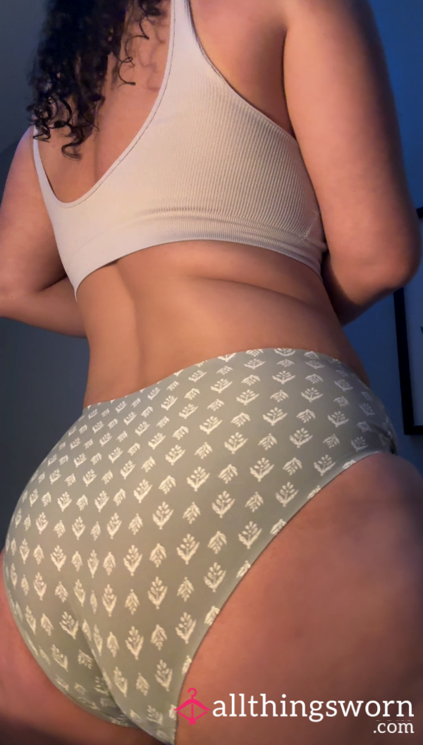 Second-Skin Luxury Panties : Sage Green Soft-touch, Patterned Full-back Panties In A Refined Sage Green Tone. Premium Quality.