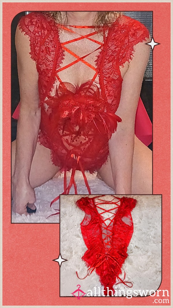 Seductive Bright Red Lace-up Teddy