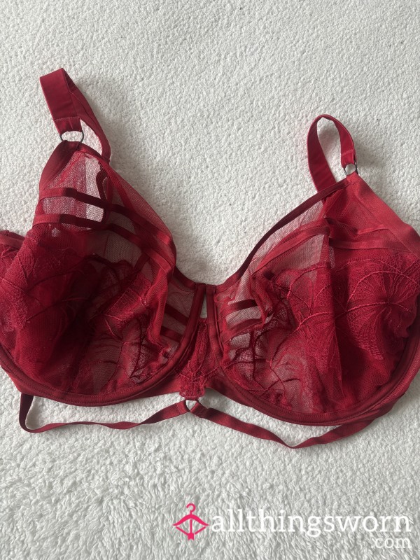 Seductive In Scarlet — Red Lace Bra (Worn 48 Hours)