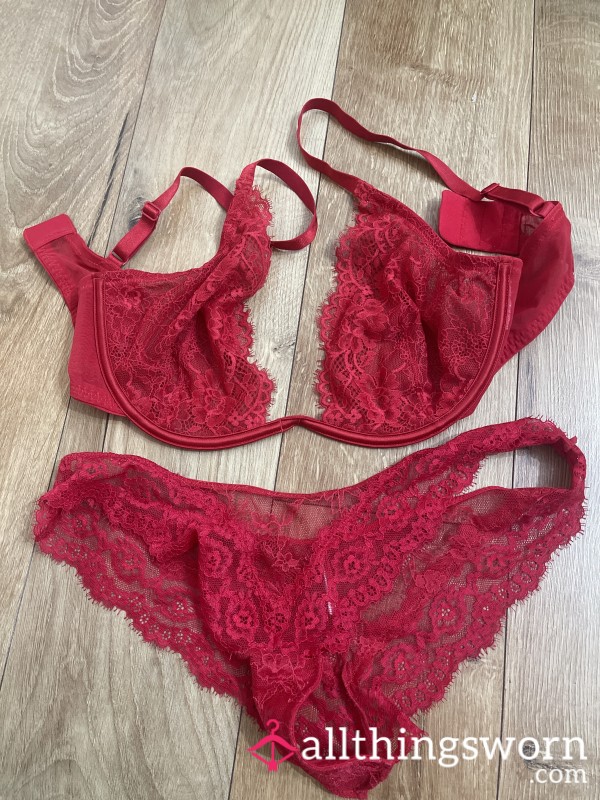 🔥 Seductive Red Lace Lingerie Set – Sheer Bra & Panties 🔥