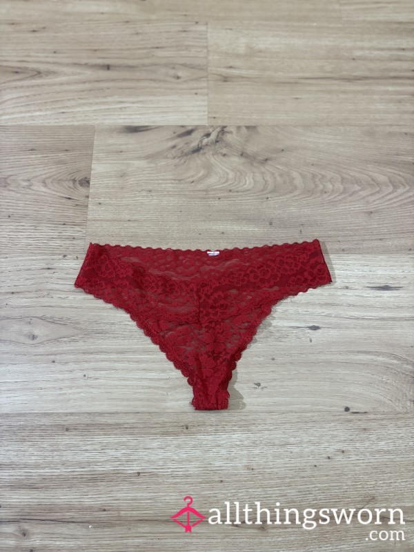 Seductively Worn Red Lace Thong – Intimate, Flirty & Full Of Heat