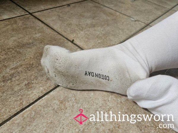 Seductively Worn White Cotton Sock