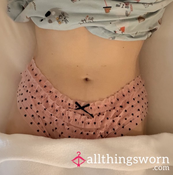 🖤 See-Through Pink Panties With Black Hearts (Italian Lingerie) 🖤