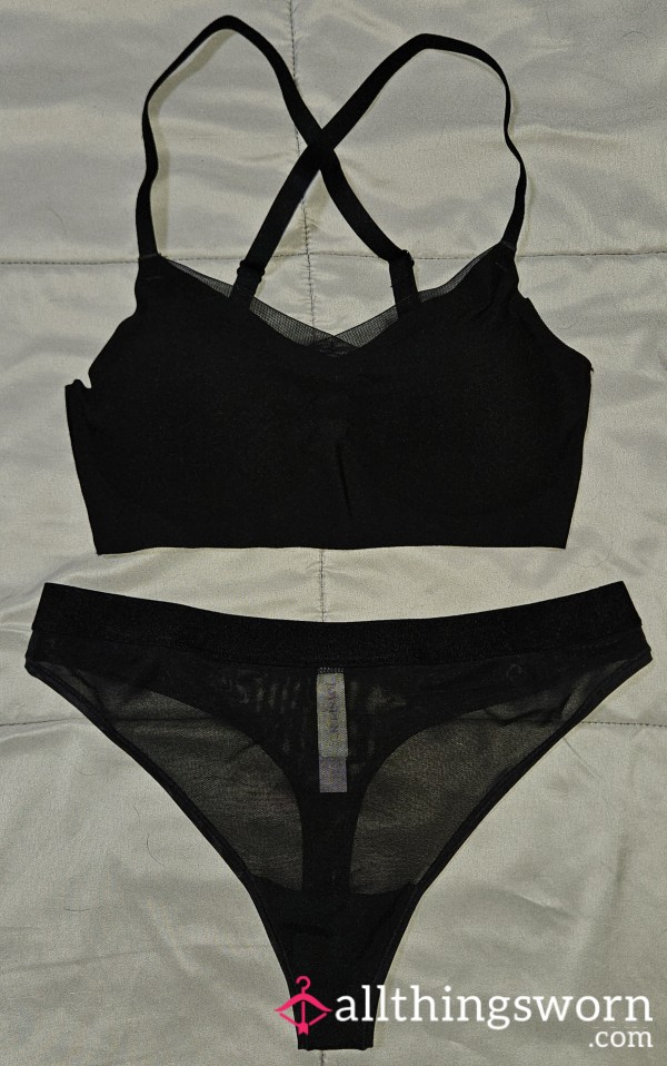 Black See Through Thong Set