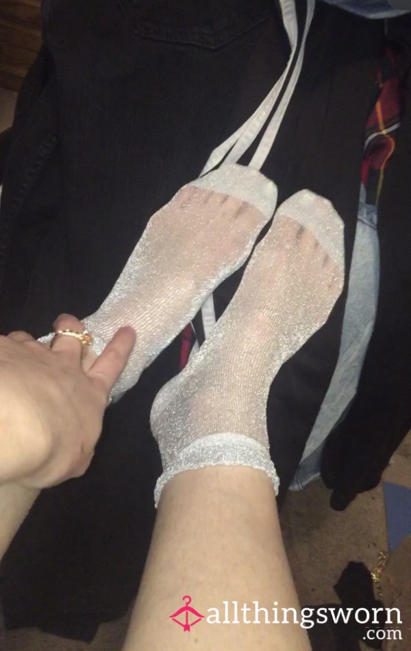See-through Shiny Silver Thin Socks