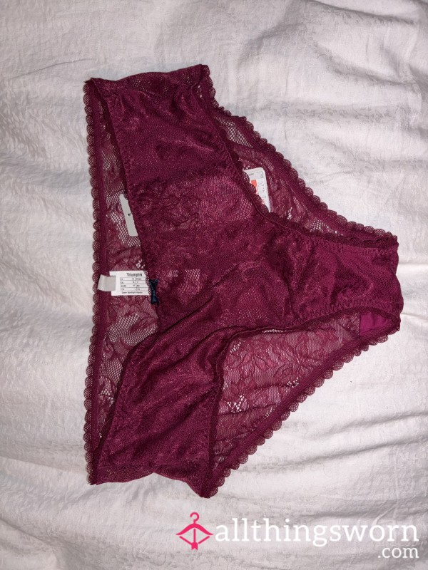 Sensuous Sheer Plum Purple Lace Panties: Deep Burgundy Luxury & Teasing Allure