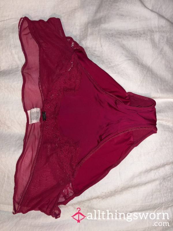Sensuous Sheer Red Lace Panties: Deep Burgundy Luxury & Teasing Allure