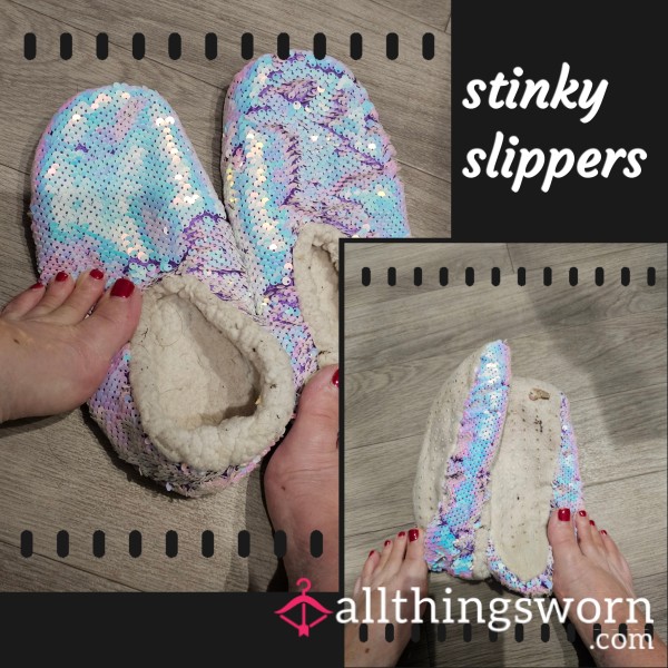 Sequin Girly Cute Slippers Filthy Well-worn And Stinky