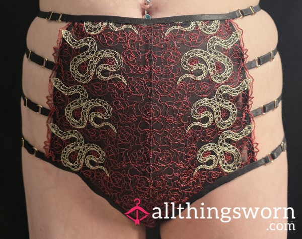 Serpent's Sl*tty Snake F**k Panties - Golden Rose Strappy Sheer Tease