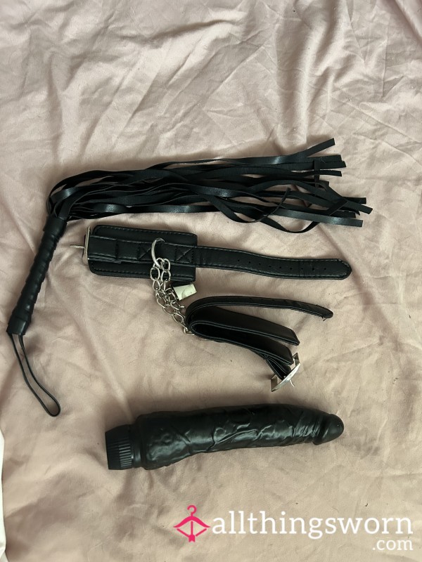 Set Of 3 Whip, Cuffs & Vibrator All Well Used!