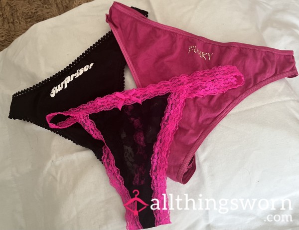 Set OfThree Thongs Black And Pink