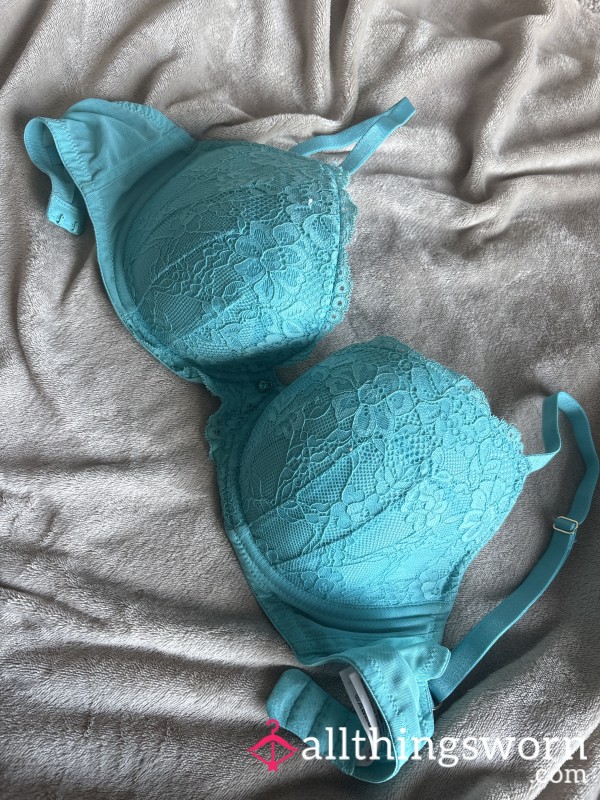 S**y Aqua Blue Lace Matching Bra Lingerie Cute Size 32E Ann Summers