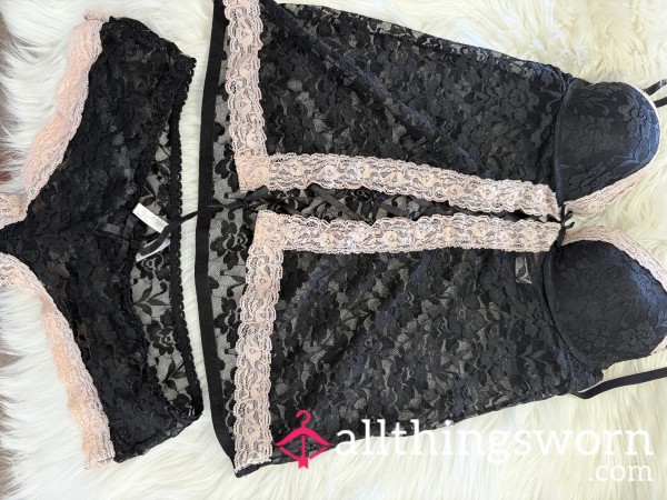 S**y Black And Pink Two Piece Lingerie.