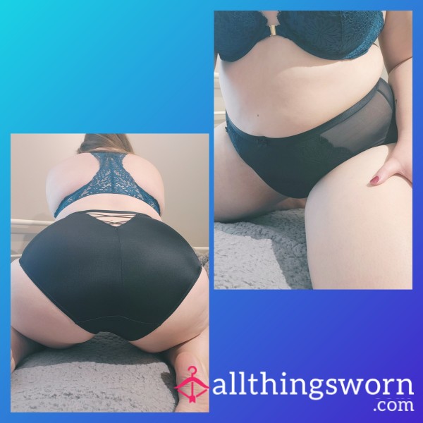 S**y Black Full Coverage Silky Soft Panties With Criss Cross Accent, Flor*l Lace, And Mesh Panels Size XL