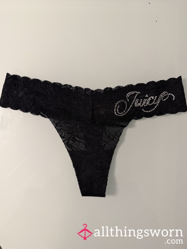 S**Y BLACK JUICY COUTURE LACE THONG WITH JEWELS SIZE SMALL. COMES WITH 1 DAY WEAR, FREE SHIPPING & TRACKING IN U.S.