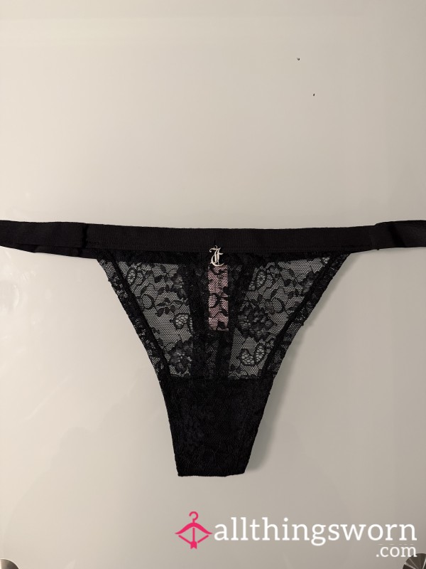 S**Y BLACK LACE JUICY COUTURE THONG, 1 DAY WEAR, FREE SHIP & TRACKING IN U.S.