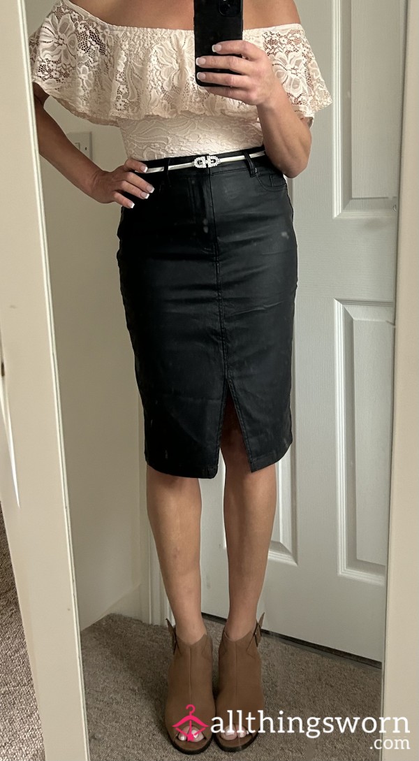 S**y Black Leather Look Tight Pencil Skirt