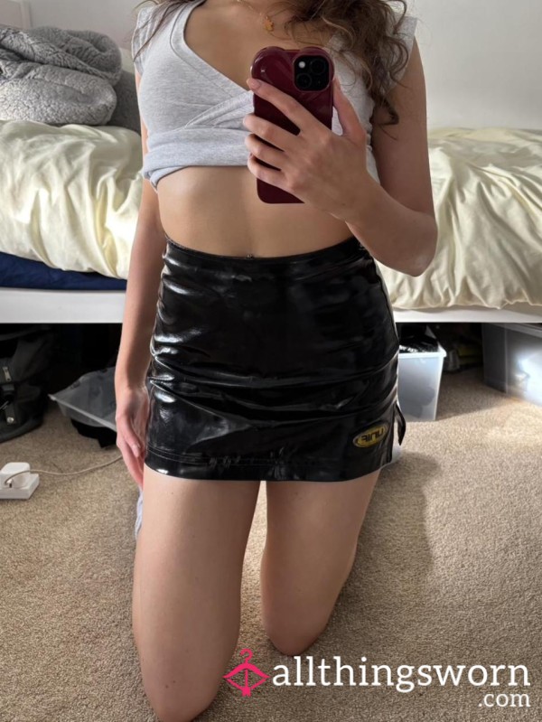 S**y Black PVC-Style Mini Skirt