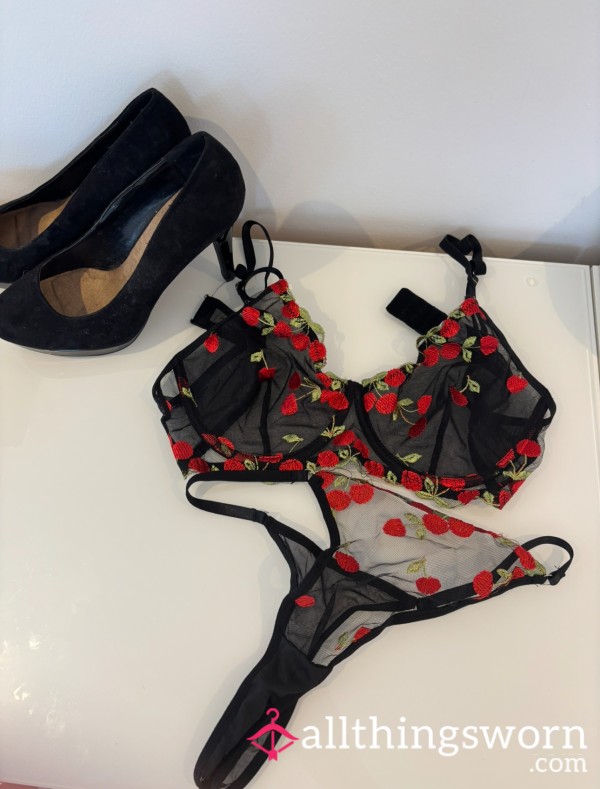 S**y Black & Red Cherry Lingerie 🍒
