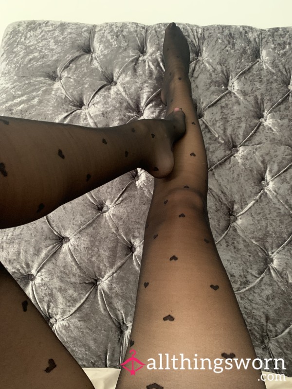 S**y Black Sheer Tights With Black Polka Dog Hearts