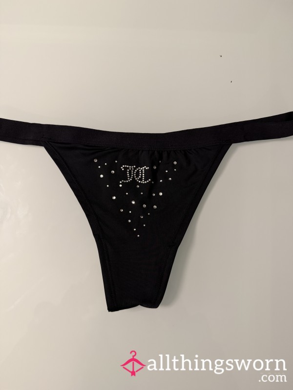 S**Y BLACK SILKY JUICY COUTURE THONG WITH JEWELS COMES WITH 1 DAY WEAR, FREE SHIPPING & TRACKING