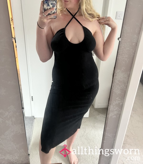 S**y Black Stretchy Dress With Side Slit, Adjustable Tie Size 12
