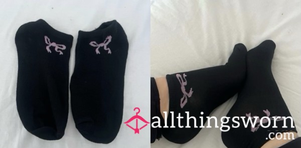 S**y Black Trainer Socks With Pink Bow Detail