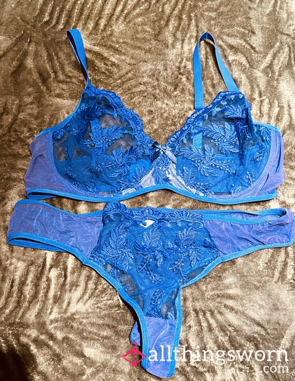S**y Blue 2 Piece Lingerie Set - Worn For 24hrs - Message To Book Your Custom Made Set Now🍒💦