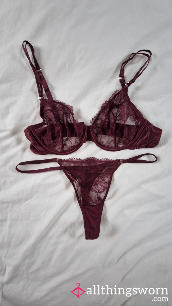 S**y Burgundy Lace Bra & Matching Panties