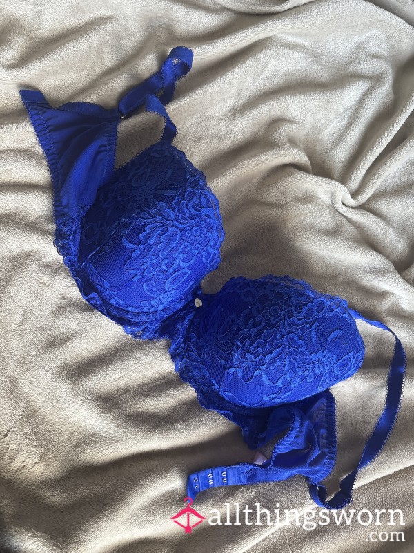 S**y Cobalt Blue Matching Bra Push Up Cleavage Boux Avenue Lace 34E
