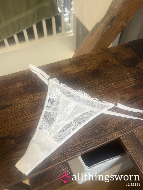 S**y Cream Lace Thong, Worn Whilst On Cam Sessions With Other Men.