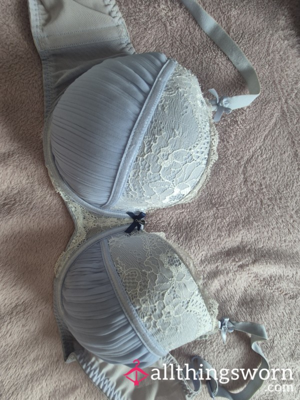 S**y Cute Blue Bra With Lace,bows And Diamante Detail