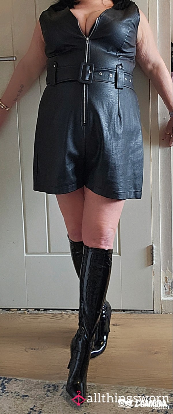 S**y Dancing In Leather Play Suit And Shiny Leather Stiletto Boots Dancing To Prince