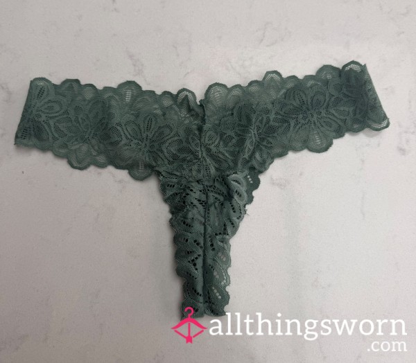 S**y Dark Green Lace Thong With 24hrs Of Creamy Pu**y Juice.