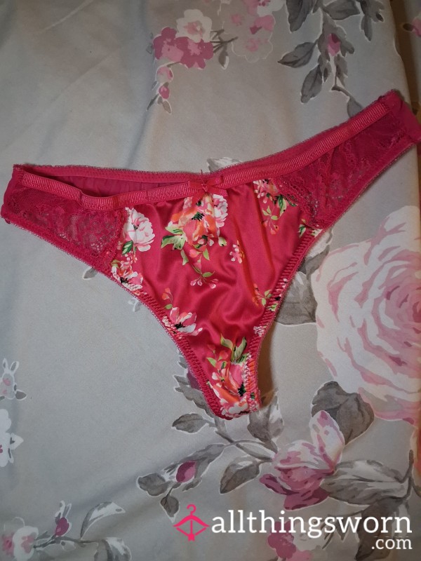 S**y Dark Pink Silky And Lacy Thongs Worn Today