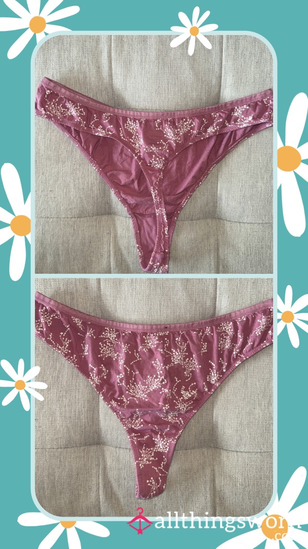 S**y Dusty Rose Thong With White Flor*l Detail