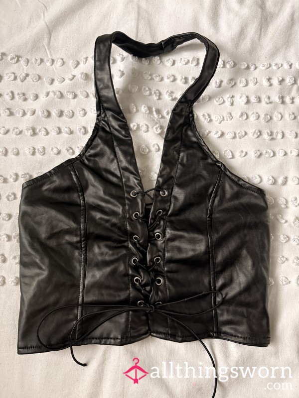 S**y Faux Leather Halter Neck Top