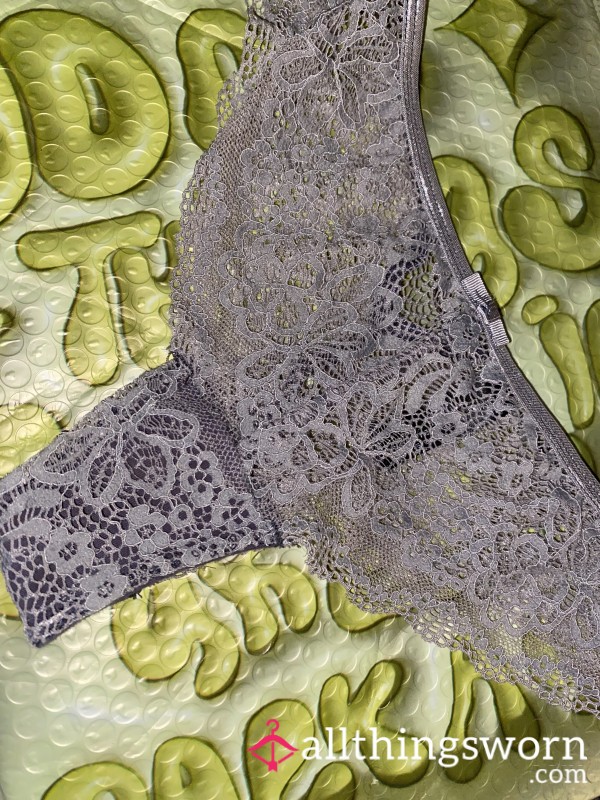 😇 S**y Grey Lace Thong | Freshly Worn For 12 Hours, - Delicate & Feminine🥹x