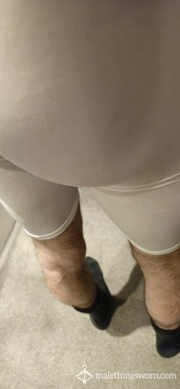 S**y Hairy Legs In Black Socks And White Tight Lycra Bulge