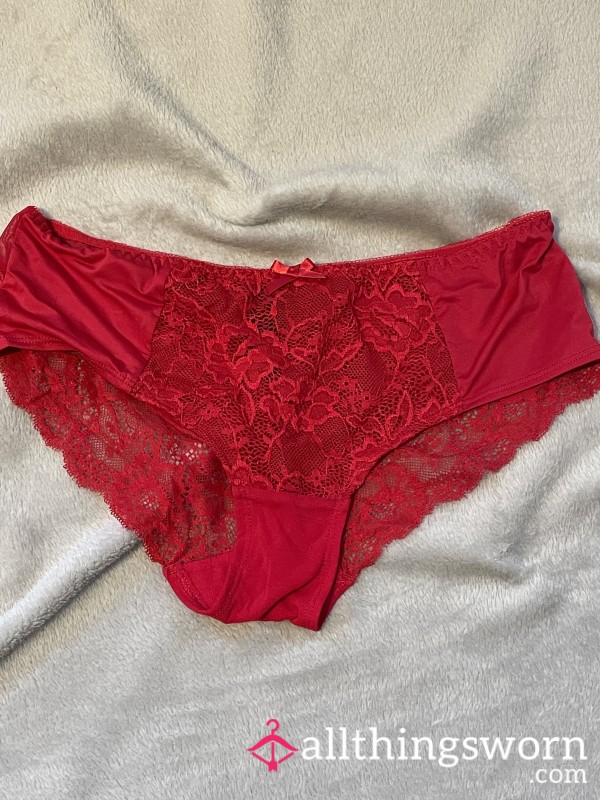 S**y Hot Red Silky, Lacey And Sheer Panties All In One!