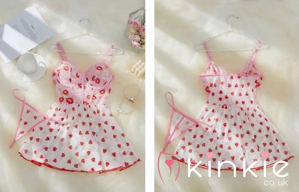 S**y Lips And Love Heart Lingerie Dress & G-string Sz 16
