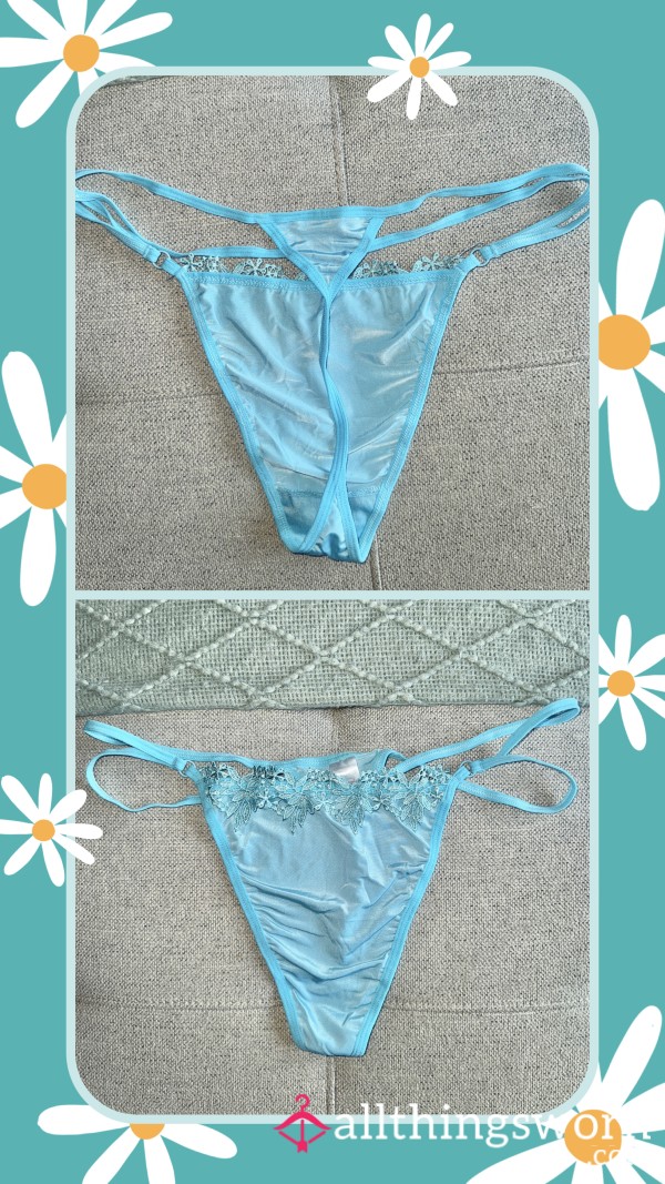 Baby Blue Flower Thong With Side Straps 🩵