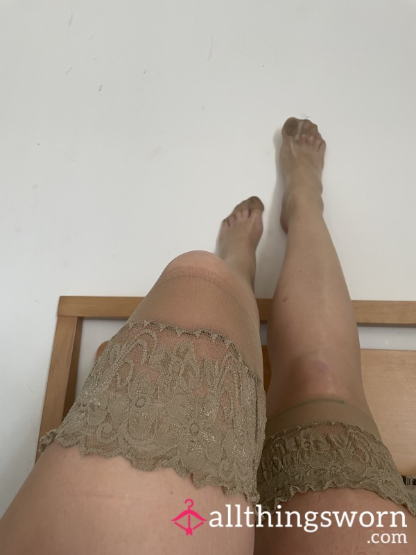 S**y Nude Knee High Lace Top Hold Ups, 10 Denier, 3 Day Wear