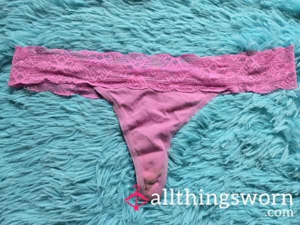 S**y Pink Cotton And Lace Thong